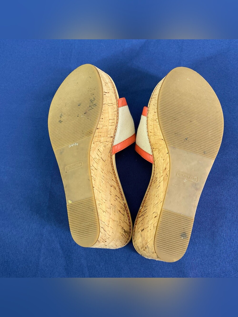 Coach Jesaca Floral Leather Cork Wedge Sandals Coral Pink Size 9B - Picture 6 of 8